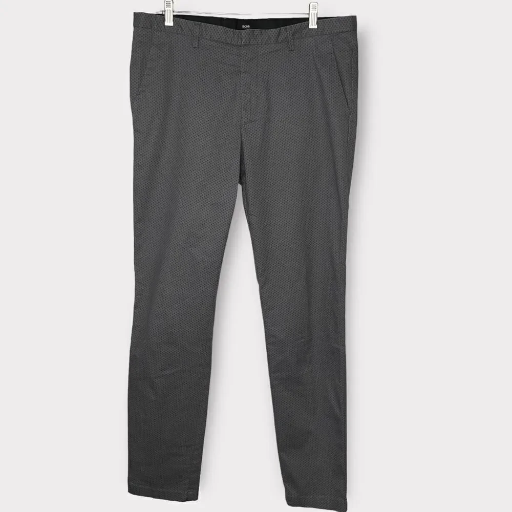 Hugo Boss Men's Pants 34 R Gray Stretch‎ Geometric Print Flat Front Casual Pants